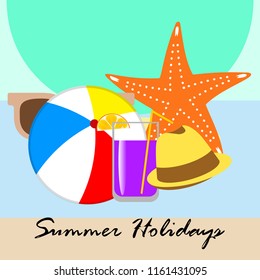 summer holiday hat flip flops seashell vector background