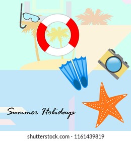 summer holiday hat flip flops seashell vector background