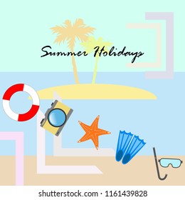 summer holiday hat flip flops seashell vector background