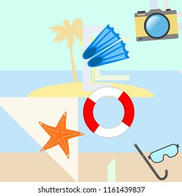 summer holiday hat flip flops seashell vector background