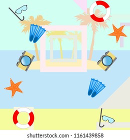 summer holiday hat flip flops seashell vector background