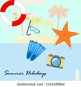 summer holiday hat flip flops seashell vector background