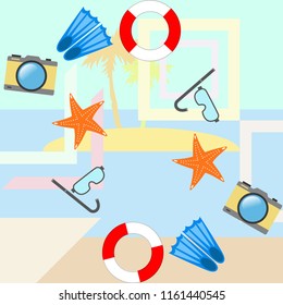 summer holiday hat flip flops seashell vector background