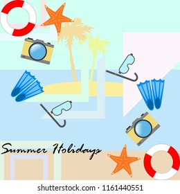 summer holiday hat flip flops seashell vector background