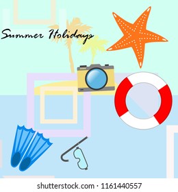summer holiday hat flip flops seashell vector background