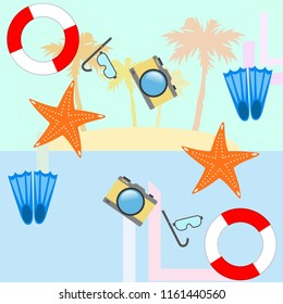 summer holiday hat flip flops seashell vector background