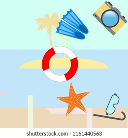 summer holiday hat flip flops seashell vector background