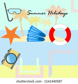summer holiday hat flip flops seashell vector background