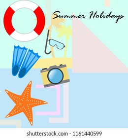 summer holiday hat flip flops seashell vector background
