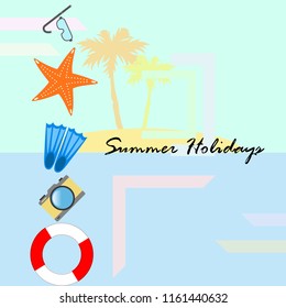 summer holiday hat flip flops seashell vector background