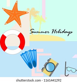 summer holiday hat flip flops seashell vector background
