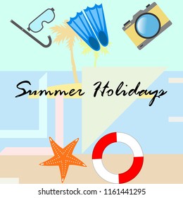summer holiday hat flip flops seashell vector background
