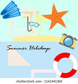 summer holiday hat flip flops seashell vector background