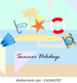 summer holiday hat flip flops seashell vector background