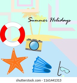 summer holiday hat flip flops seashell vector background