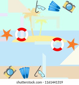summer holiday hat flip flops seashell vector background