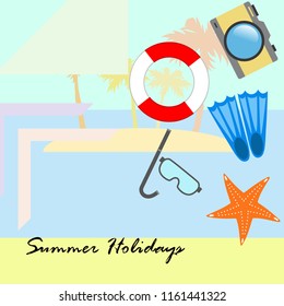 summer holiday hat flip flops seashell vector background