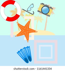 summer holiday hat flip flops seashell vector background