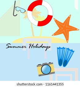 summer holiday hat flip flops seashell vector background
