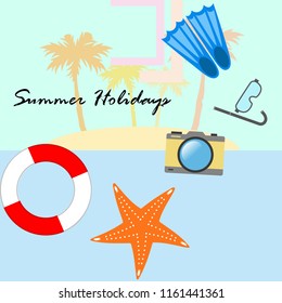 summer holiday hat flip flops seashell vector background