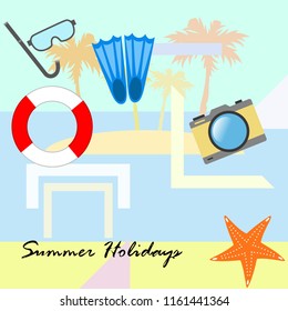 summer holiday hat flip flops seashell vector background