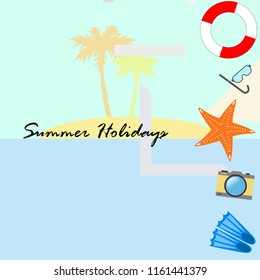 summer holiday hat flip flops seashell vector background