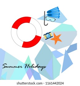 summer holiday hat flip flops seashell vector background
