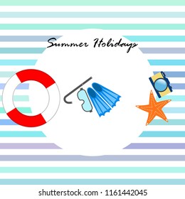 summer holiday hat flip flops seashell vector background