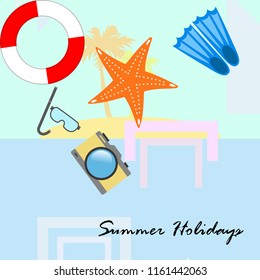 summer holiday hat flip flops seashell vector background