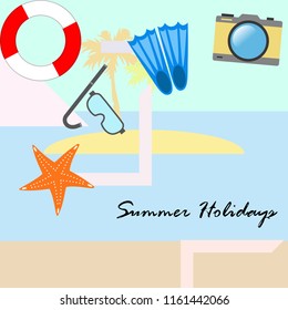 summer holiday hat flip flops seashell vector background