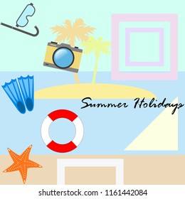 summer holiday hat flip flops seashell vector background
