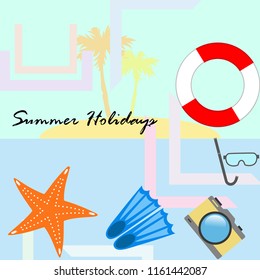 summer holiday hat flip flops seashell vector background