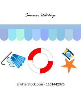 summer holiday hat flip flops seashell vector background