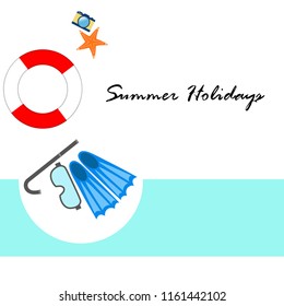summer holiday hat flip flops seashell vector background