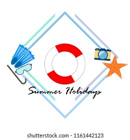 summer holiday hat flip flops seashell vector background