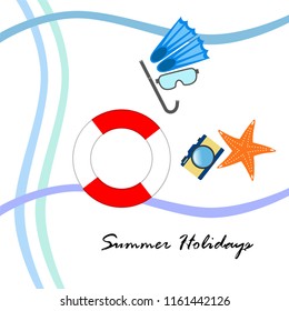 summer holiday hat flip flops seashell vector background