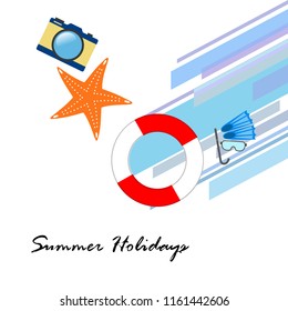 summer holiday hat flip flops seashell vector background