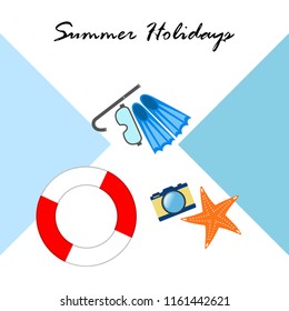 summer holiday hat flip flops seashell vector background