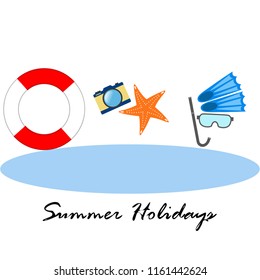 summer holiday hat flip flops seashell vector background