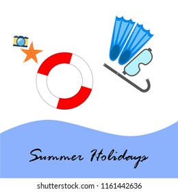 summer holiday hat flip flops seashell vector background