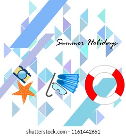summer holiday hat flip flops seashell vector background