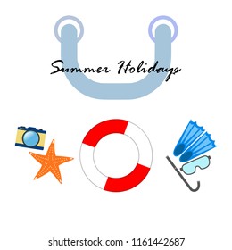 summer holiday hat flip flops seashell vector background