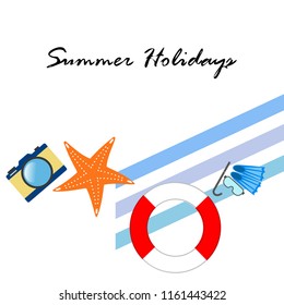 summer holiday hat flip flops seashell vector background