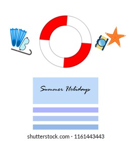 summer holiday hat flip flops seashell vector background