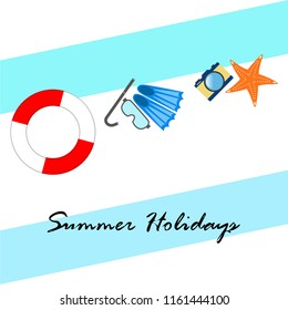 summer holiday hat flip flops seashell vector background
