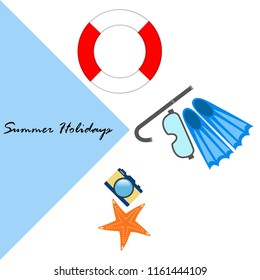 summer holiday hat flip flops seashell vector background