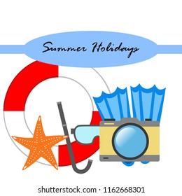 summer holiday hat flip flops seashell vector background