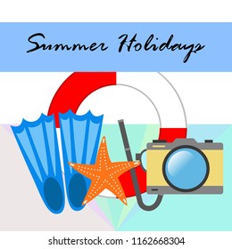 summer holiday hat flip flops seashell vector background