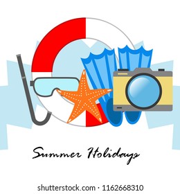 summer holiday hat flip flops seashell vector background