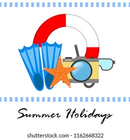 summer holiday hat flip flops seashell vector background